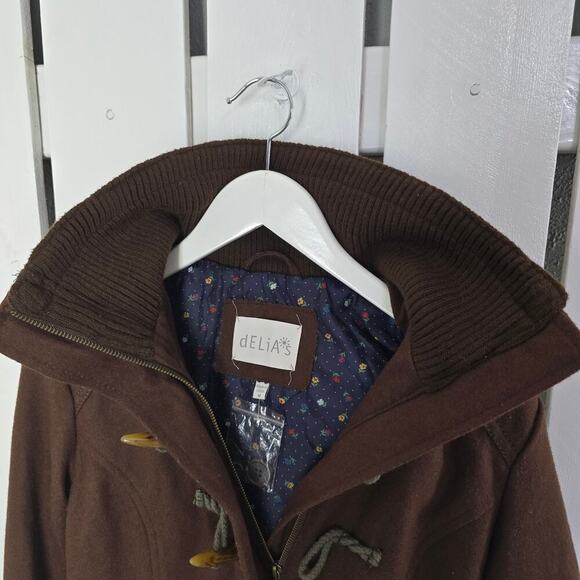 dELiA's Wool Blend Brown Hooded Zip Toggle Coat M Bella Swan Y2K Norm Thinsulate - Picture 5 of 12